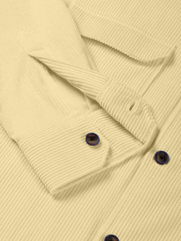 DEELMO Men’s Full Sleeve Corduroy Shirt | Stylish Textured Casual Button-Down Shacket for Autumn Winter | Dual Pocket Front Design | Ideal for Layering and Daily Outfits Black