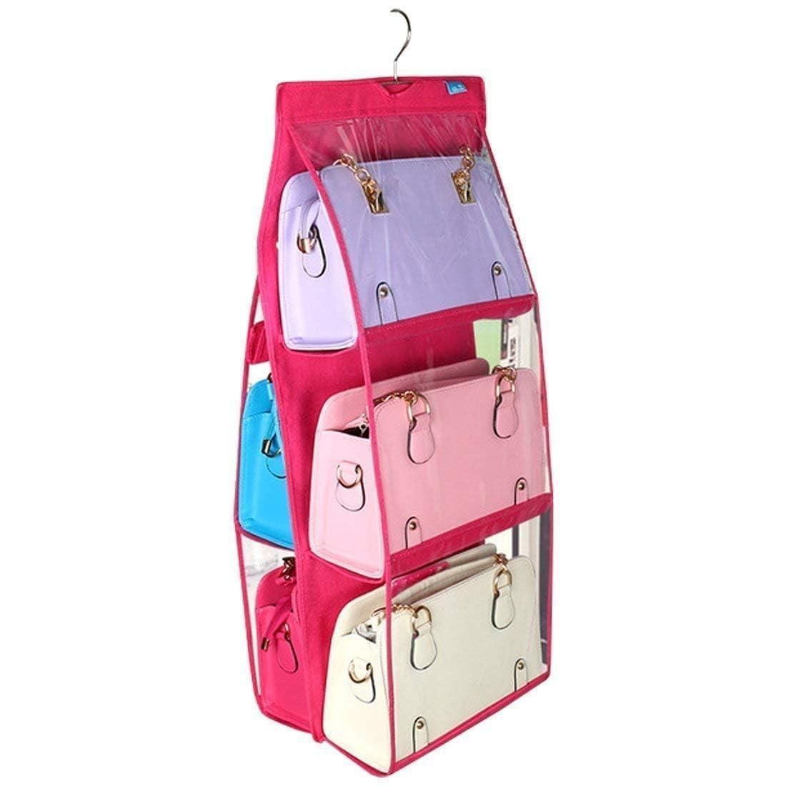 6-Pocket PVC Hanging Storage Bag Organizer – Closet & Wardrobe Solution for Handbags, Purses, and Accessories