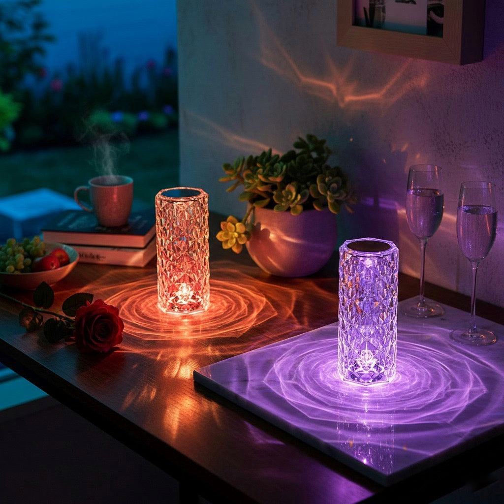 🌹 REFULGIX Rose Crystal Diamond LED Table Lamp (16 Color Changing | Touch + Remote Control | USB Rechargeable)