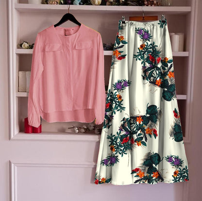 Women’s Top & Skirt Set – Elegant Rayon Ensemble