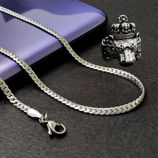 Men’s Silver Plated Chain & Lion Ring Combo Set