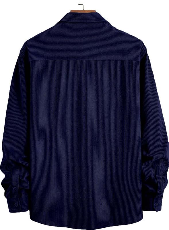 DEELMO Men’s Full Sleeve Corduroy Shirt | Stylish Textured Casual Button-Down Shacket for Autumn Winter | Dual Pocket Front Design | Ideal for Layering and Daily Outfits Black