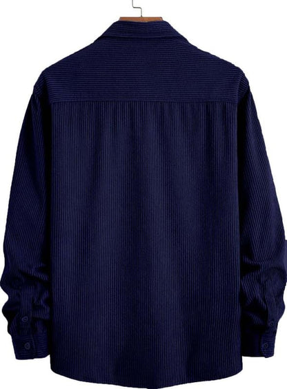 DEELMO Men’s Full Sleeve Corduroy Shirt | Stylish Textured Casual Button-Down Shacket for Autumn Winter | Dual Pocket Front Design | Ideal for Layering and Daily Outfits Black
