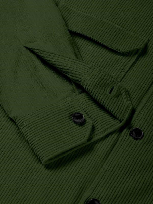 DEELMO Men’s Full Sleeve Corduroy Shirt | Stylish Textured Casual Button-Down Shacket for Autumn Winter | Dual Pocket Front Design | Ideal for Layering and Daily Outfits Black
