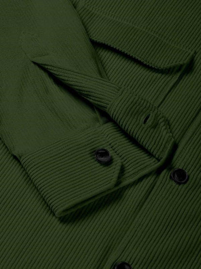DEELMO Men’s Full Sleeve Corduroy Shirt | Stylish Textured Casual Button-Down Shacket for Autumn Winter | Dual Pocket Front Design | Ideal for Layering and Daily Outfits Black