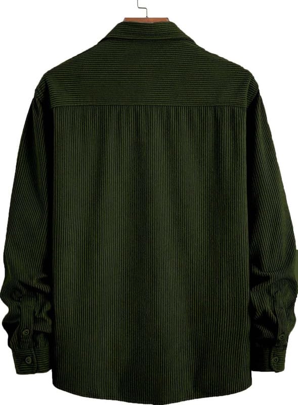 DEELMO Men’s Full Sleeve Corduroy Shirt | Stylish Textured Casual Button-Down Shacket for Autumn Winter | Dual Pocket Front Design | Ideal for Layering and Daily Outfits Black