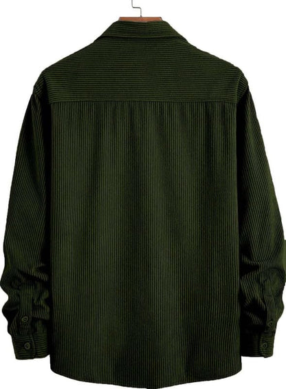 DEELMO Men’s Full Sleeve Corduroy Shirt | Stylish Textured Casual Button-Down Shacket for Autumn Winter | Dual Pocket Front Design | Ideal for Layering and Daily Outfits Black