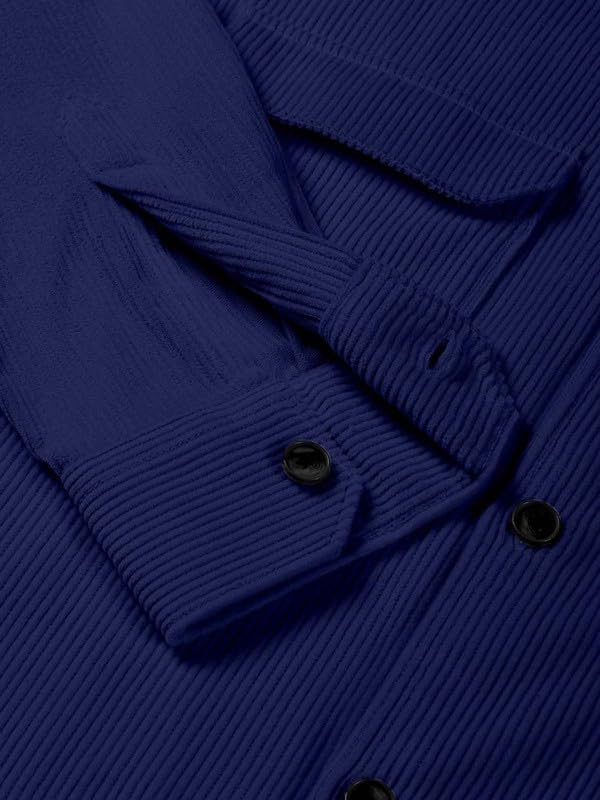 DEELMO Men’s Full Sleeve Corduroy Shirt | Stylish Textured Casual Button-Down Shacket for Autumn Winter | Dual Pocket Front Design | Ideal for Layering and Daily Outfits Black