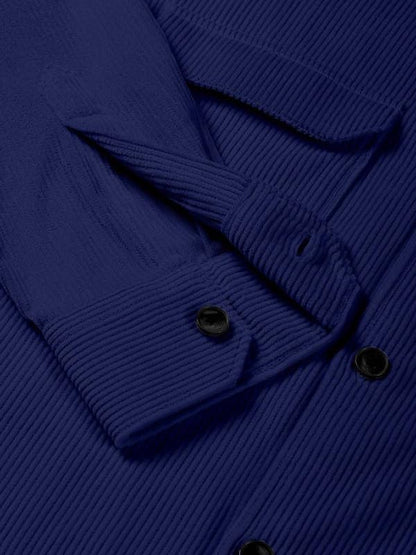 DEELMO Men’s Full Sleeve Corduroy Shirt | Stylish Textured Casual Button-Down Shacket for Autumn Winter | Dual Pocket Front Design | Ideal for Layering and Daily Outfits Black
