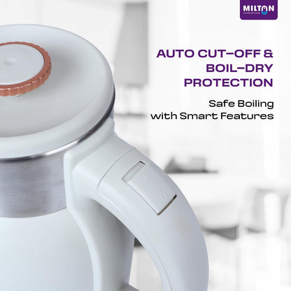 Milton Rapid Electric Kettle 1.8L | 1500 Watts | Stainless Steel Hot Water portable Electric Kettle for Home, Office | Auto Shut-Off with Wide Mouth | Cool-touch Handle and Single-Touch Lid Lock