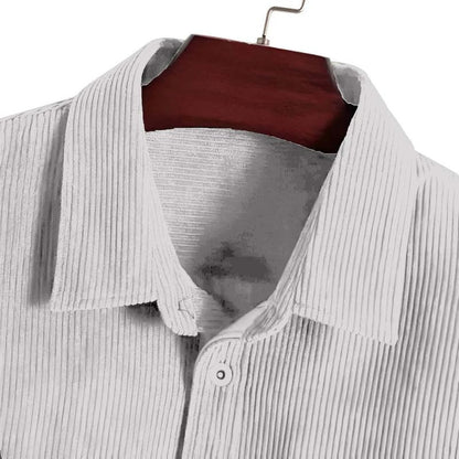 DEELMO Men’s Full Sleeve Corduroy Shirt | Stylish Textured Casual Button-Down Shacket for Autumn Winter | Dual Pocket Front Design | Ideal for Layering and Daily Outfits Black