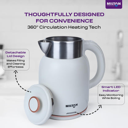 Milton Rapid Electric Kettle 1.8L | 1500 Watts | Stainless Steel Hot Water portable Electric Kettle for Home, Office | Auto Shut-Off with Wide Mouth | Cool-touch Handle and Single-Touch Lid Lock