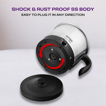 Milton Rapid Electric Kettle 1.8L | 1500 Watts | Stainless Steel Hot Water portable Electric Kettle for Home, Office | Auto Shut-Off with Wide Mouth | Cool-touch Handle and Single-Touch Lid Lock