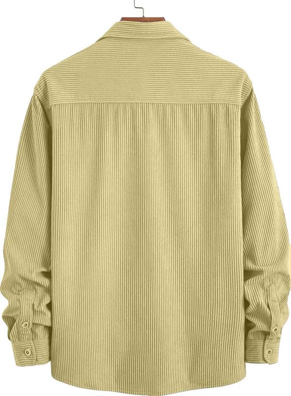 DEELMO Men’s Full Sleeve Corduroy Shirt | Stylish Textured Casual Button-Down Shacket for Autumn Winter | Dual Pocket Front Design | Ideal for Layering and Daily Outfits Black
