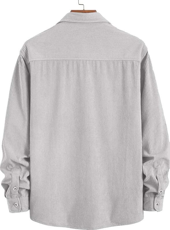 DEELMO Men’s Full Sleeve Corduroy Shirt | Stylish Textured Casual Button-Down Shacket for Autumn Winter | Dual Pocket Front Design | Ideal for Layering and Daily Outfits Black