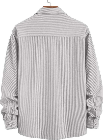 DEELMO Men’s Full Sleeve Corduroy Shirt | Stylish Textured Casual Button-Down Shacket for Autumn Winter | Dual Pocket Front Design | Ideal for Layering and Daily Outfits Black