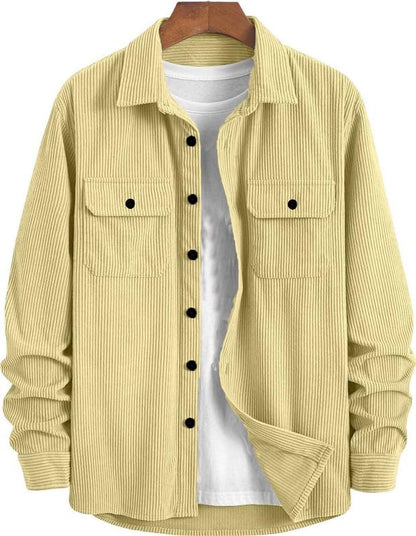DEELMO Men’s Full Sleeve Corduroy Shirt | Stylish Textured Casual Button-Down Shacket for Autumn Winter | Dual Pocket Front Design | Ideal for Layering and Daily Outfits Black