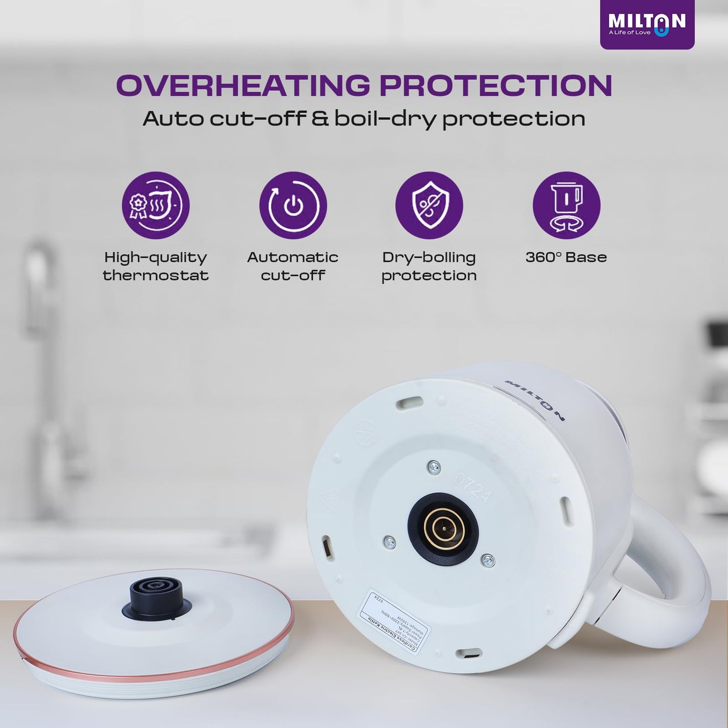 Milton Rapid Electric Kettle 1.8L | 1500 Watts | Stainless Steel Hot Water portable Electric Kettle for Home, Office | Auto Shut-Off with Wide Mouth | Cool-touch Handle and Single-Touch Lid Lock