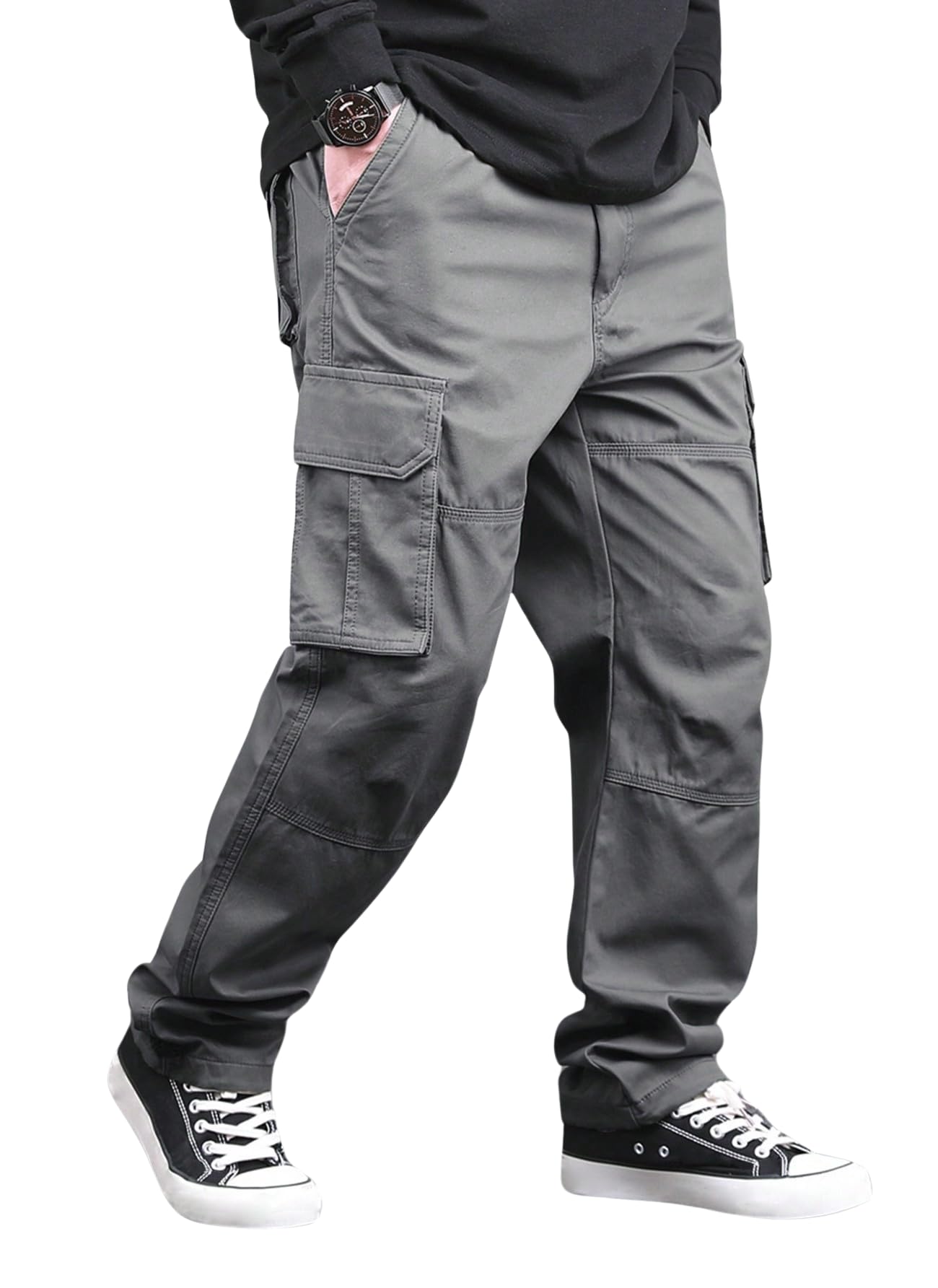 Lymio Men Cargo || Men Cargo Pants Cotton || Casual Cargos Pant (Cargo-46-Grey-L)