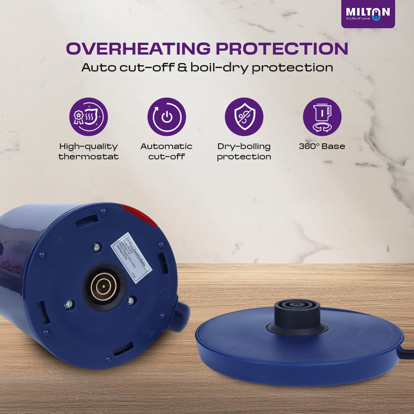 Milton Rapid Electric Kettle 1.8L | 1500 Watts | Stainless Steel Hot Water portable Electric Kettle for Home, Office | Auto Shut-Off with Wide Mouth | Cool-touch Handle and Single-Touch Lid Lock