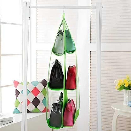 6-Pocket PVC Hanging Storage Bag Organizer – Closet & Wardrobe Solution for Handbags, Purses, and Accessories