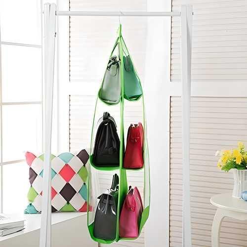 6-Pocket PVC Hanging Storage Bag Organizer – Closet & Wardrobe Solution for Handbags, Purses, and Accessories