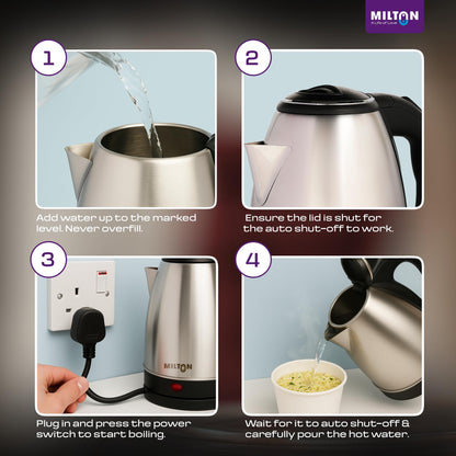 Milton Rapid Electric Kettle 1.8L | 1500 Watts | Stainless Steel Hot Water portable Electric Kettle for Home, Office | Auto Shut-Off with Wide Mouth | Cool-touch Handle and Single-Touch Lid Lock