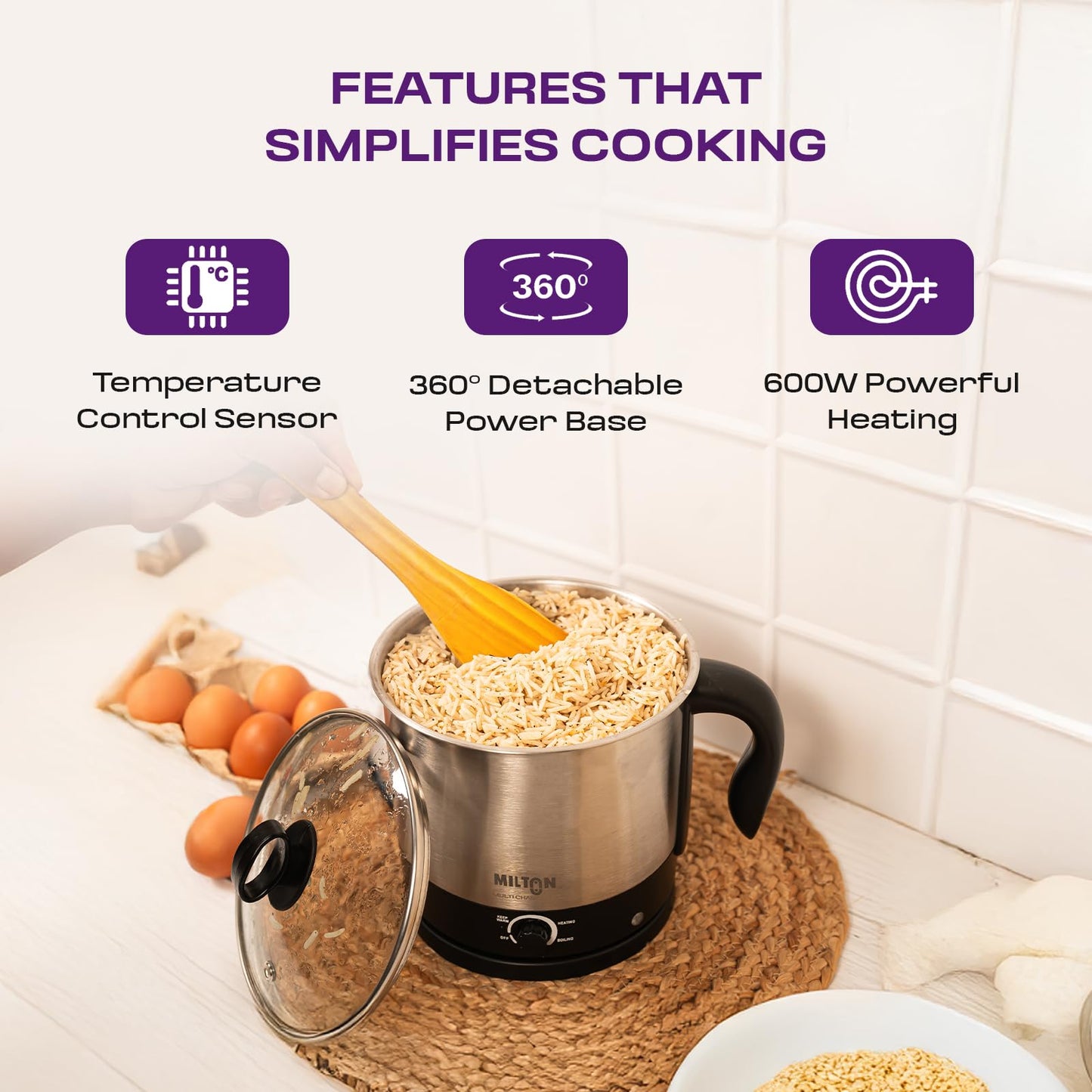 Milton Rapid Electric Kettle 1.8L | 1500 Watts | Stainless Steel Hot Water portable Electric Kettle for Home, Office | Auto Shut-Off with Wide Mouth | Cool-touch Handle and Single-Touch Lid Lock