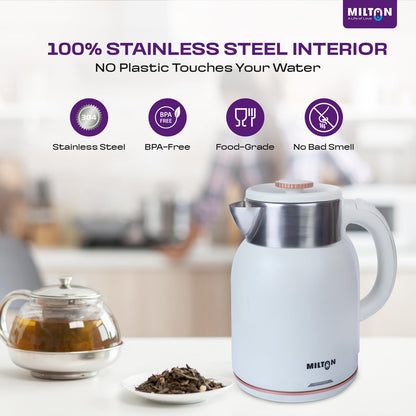 Milton Rapid Electric Kettle 1.8L | 1500 Watts | Stainless Steel Hot Water portable Electric Kettle for Home, Office | Auto Shut-Off with Wide Mouth | Cool-touch Handle and Single-Touch Lid Lock