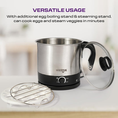 Milton Rapid Electric Kettle 1.8L | 1500 Watts | Stainless Steel Hot Water portable Electric Kettle for Home, Office | Auto Shut-Off with Wide Mouth | Cool-touch Handle and Single-Touch Lid Lock