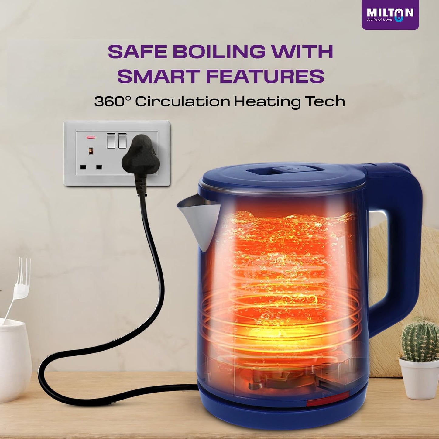 Milton Rapid Electric Kettle 1.8L | 1500 Watts | Stainless Steel Hot Water portable Electric Kettle for Home, Office | Auto Shut-Off with Wide Mouth | Cool-touch Handle and Single-Touch Lid Lock