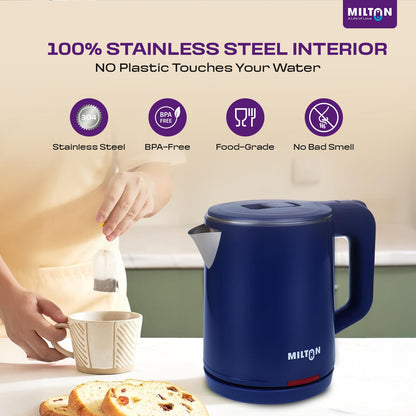 Milton Rapid Electric Kettle 1.8L | 1500 Watts | Stainless Steel Hot Water portable Electric Kettle for Home, Office | Auto Shut-Off with Wide Mouth | Cool-touch Handle and Single-Touch Lid Lock