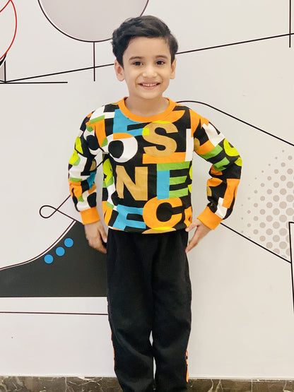Googo Gaaga Boy's Cotton full Sleeves Printed Sweatshirt and Pant Set in Multi Color (18-24 Months)