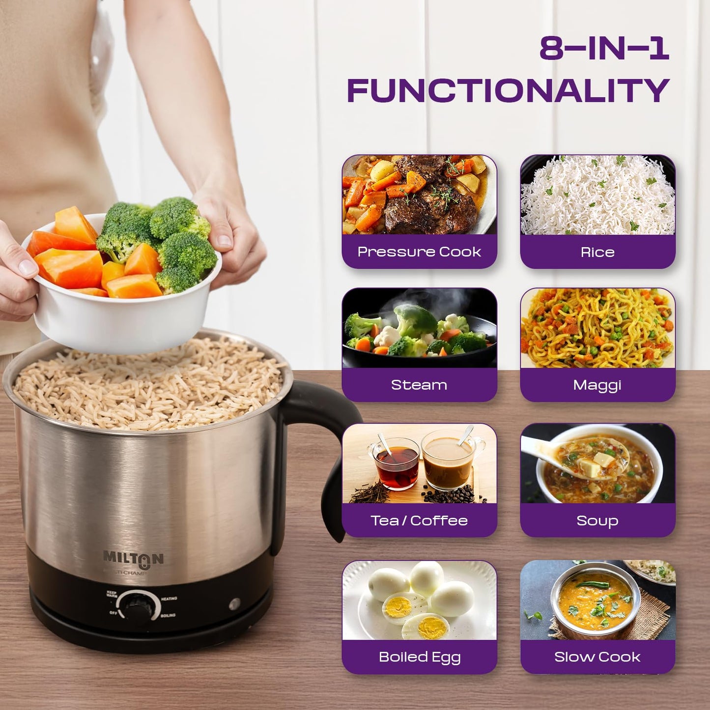 Milton Rapid Electric Kettle 1.8L | 1500 Watts | Stainless Steel Hot Water portable Electric Kettle for Home, Office | Auto Shut-Off with Wide Mouth | Cool-touch Handle and Single-Touch Lid Lock