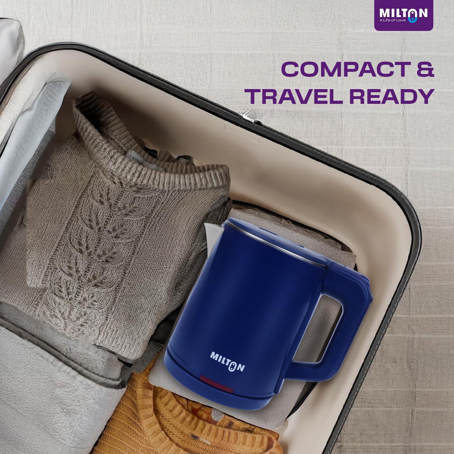 Milton Rapid Electric Kettle 1.8L | 1500 Watts | Stainless Steel Hot Water portable Electric Kettle for Home, Office | Auto Shut-Off with Wide Mouth | Cool-touch Handle and Single-Touch Lid Lock