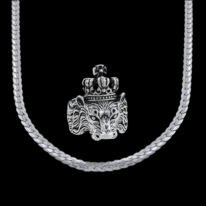Men’s Silver Plated Chain & Lion Ring Combo Set