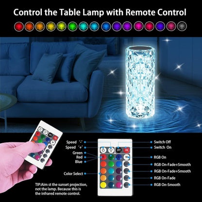 🌹 REFULGIX Rose Crystal Diamond LED Table Lamp (16 Color Changing | Touch + Remote Control | USB Rechargeable)